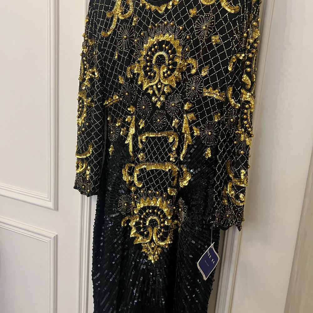 Swee Lo Black Dress with Gold Sequin Embellishment